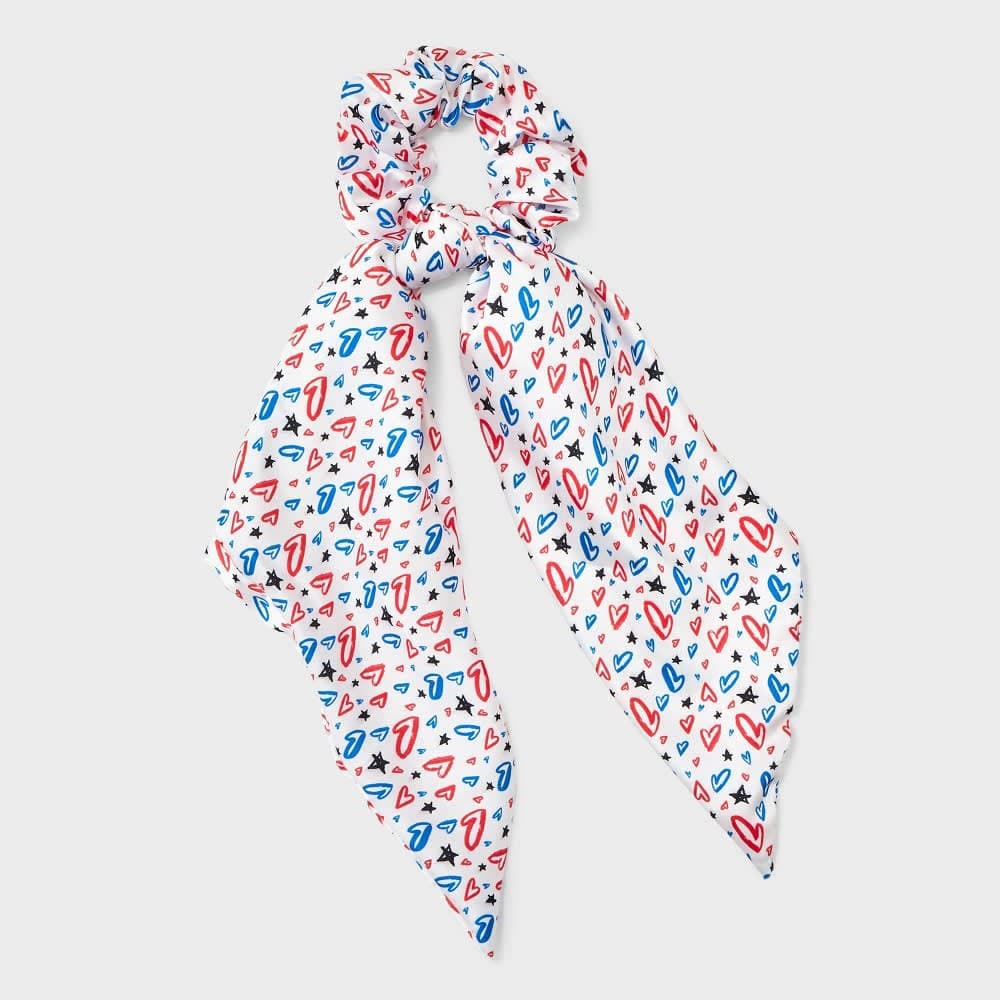 Americana Heart and Star Print Long Tail Hair Twister - Red/White/Blue