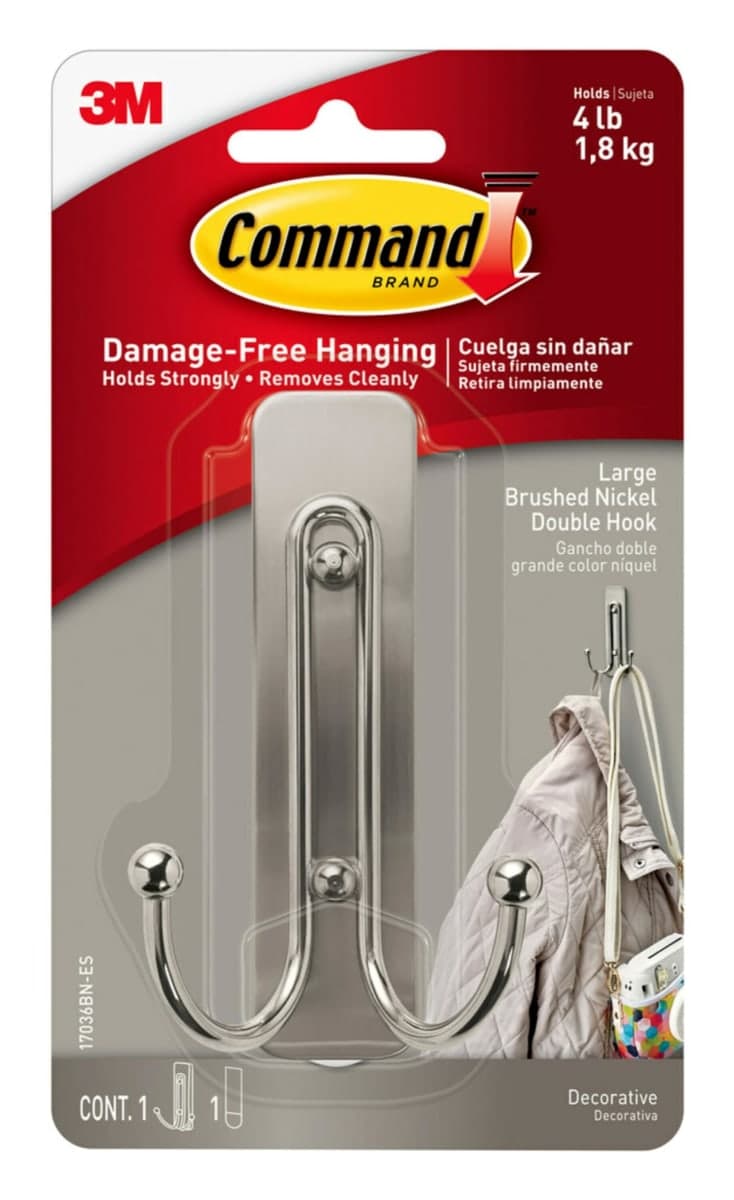 Command 17036BN-ES Wall Hooks, Large, Brushed Nickel, Great for Dorm Decor
