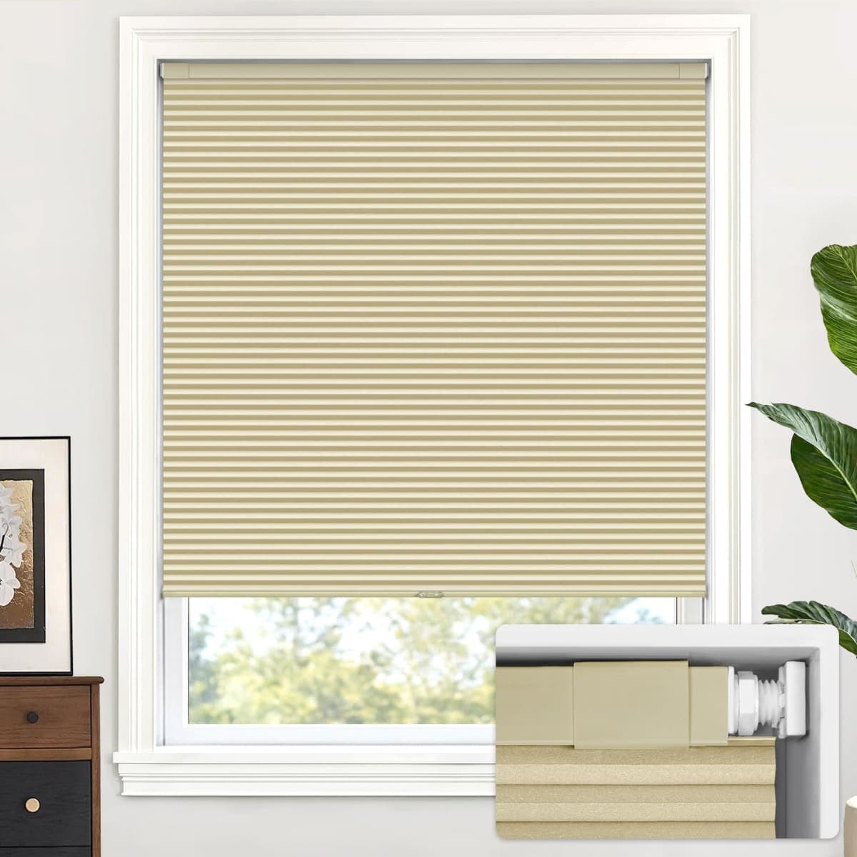 LazBlinds Cordless Cellular Shades No Tools No Drill Blackout Cellular Blinds for Window Size 23" W x 64" H, Soft Cream
