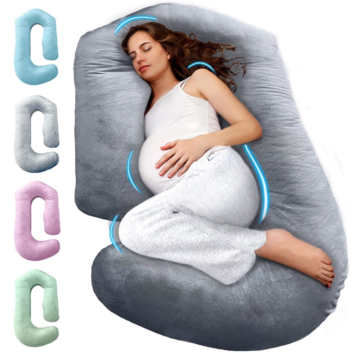 Pregnancy Pillows for Sleeping – 57-Inch Maternity Pillow for Pregnant Women with Removable Washable Cover – Support for Back, Belly, Neck, Legs, & Hips – V C U Shaped Full Body Pillow