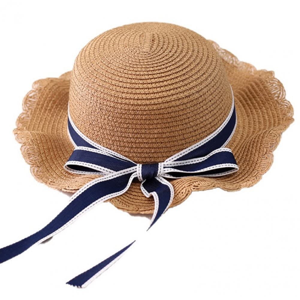 Girls Straw Hat, Floppy Roll Up Summer Cap Bowknot Beach Hat Wide Panama Hat for Kids Children
