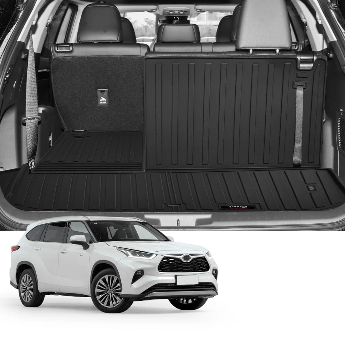 Custom for 2020-2025 2026 Toyota Highlander Trunk Cargo Mats with 3rd Backrest Mat All Weather TPE Protection Accessories (Not Fit with Subwoofer) (for 2020-2026 Toyota Highlander)