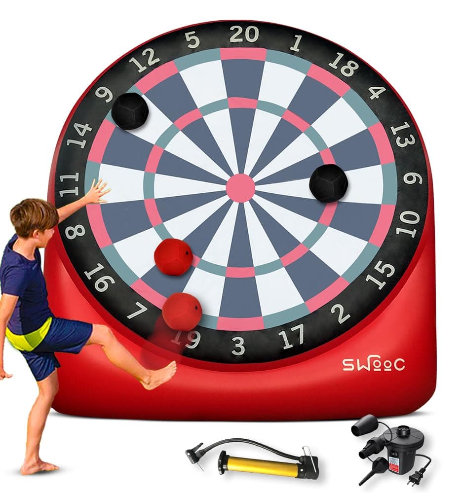 Swooc Games - Premium Inflatable Giant Kick Darts (15+ Ways to Play) - Jumbo Soccer Dartboard w/Air Pump - Big Carnival Games - Giant Outdoor Games - Oversized Dart Board Yard & Lawn Game Kids & Adult