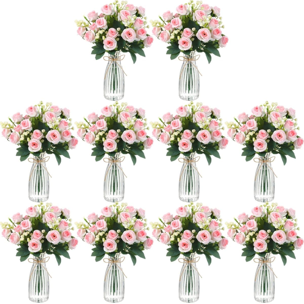 Zeyune 31 Pcs Silk Roses with Vase for Table Centerpieces,Pink