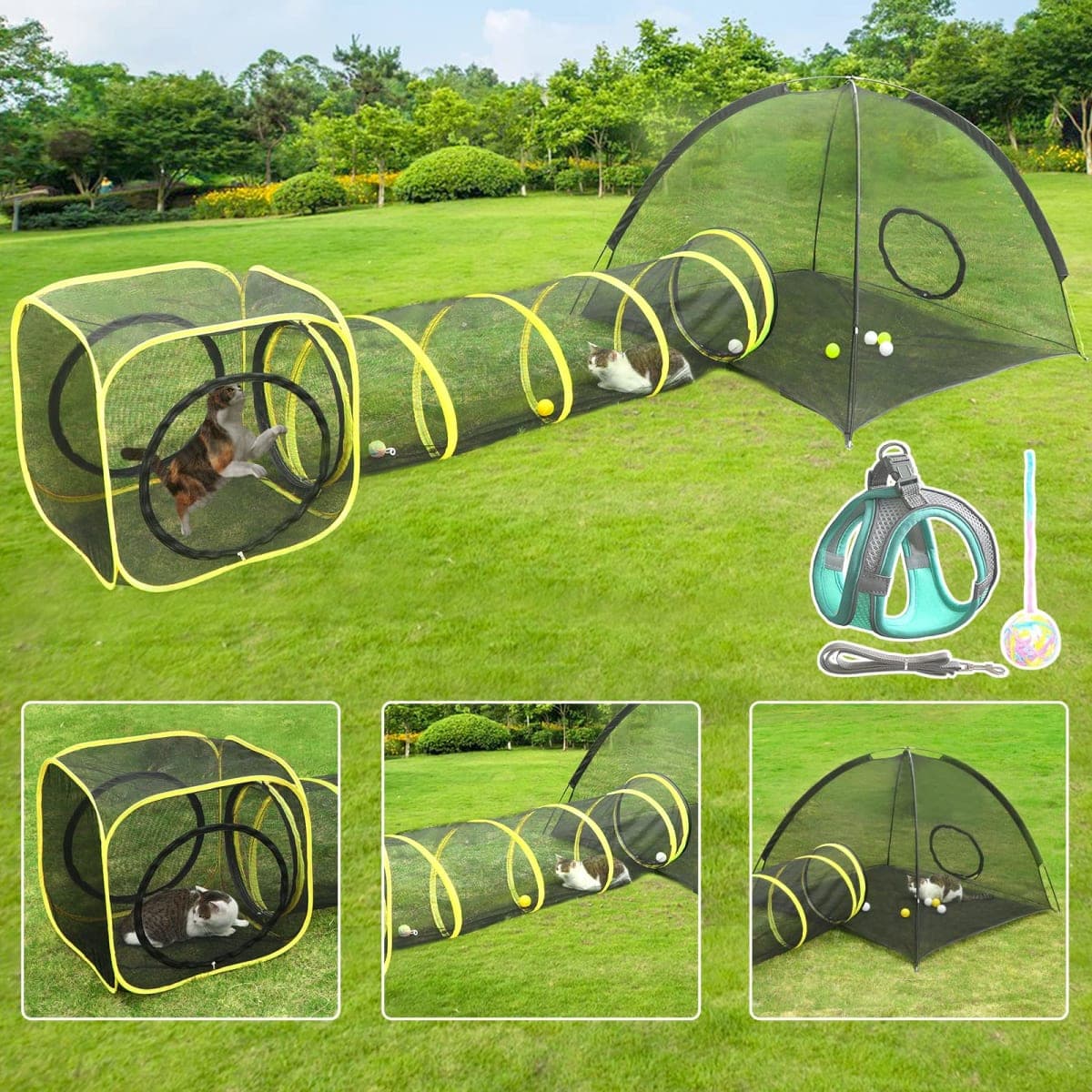 Outdoor Cat Enclosures for Cats Indoor, Outdoor Cat House & Outside Cat Enclosure--Portable Cat Tent, Outdoor Cat Tent, Cat Tunnel & Playhouse, Play Tents for Cats & Small Animals