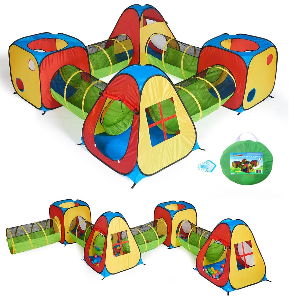 UTEX 8 in 1 Pop Up Children Play Tent House with 4 Tunnel 4 Tents for Boys Girls Babies and Toddlers for Indoor and Outdoor Use