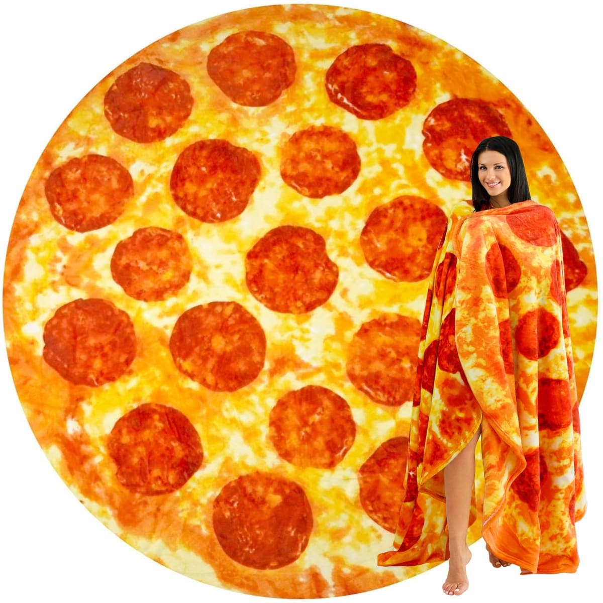 Zulay Kitchen Pepperoni Pizza Blanket - Novelty Big Pie Throw Adult and Kids - Premium Soft Flannel Round Pepperoni Cover for Indoors, Outdoors, Travel, Home and More, 285 GSM - 36 Inches