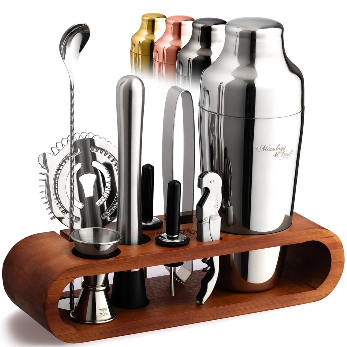 Mixology Bartender Kit: 10-Piece Bar Tool Set with Stylish Mahogany Stand - Perfect Home Bartending Kit and Martini Cocktail Shaker Set For an Awesome Drink Mixing Experience - Exclusive Recipes Bonus