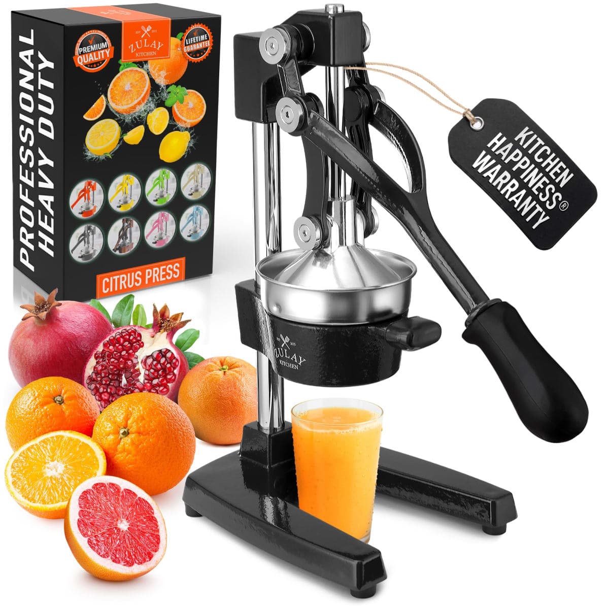 Zulay Kitchen Cast Iron Juicer - Manual Citrus Press and Lemon Squeezer - Premium Quality Heavy Duty Manual Juicer for Orange Juice and Lime Squeezer, Black