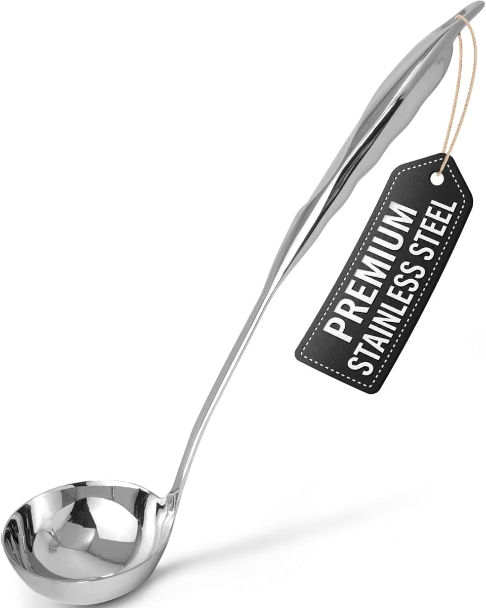 Zulay Premium 12 Inch Stainless Steel Ladle with Comfortable Grip - Soup Ladle with Long Handle and Ample Bowl Capacity Perfect for Stirring, Serving Soups and More - Heavy-Duty Metal Ladle
