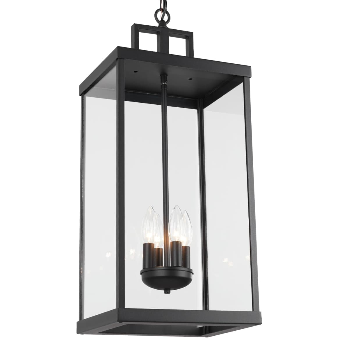 Outdoor Pendant Light, 25'' Large Hanging Lights Lantern Light, Modern Outside Chandelier with Clear Glass, Exterior Gazebo Light for Patio, Porch, Yard, Garage