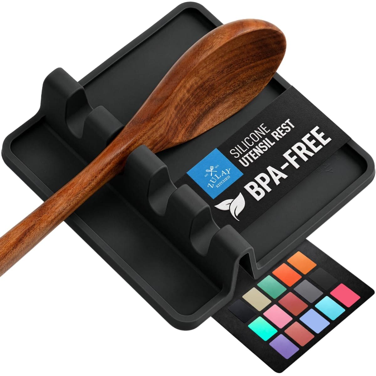 Zulay Kitchen Silicone Utensil Rest - BPA-Free, Durable Spoon Rest with Drip Pad - Heat-Resistant for Stove Top & Counter - Kitchen Gadget Holder