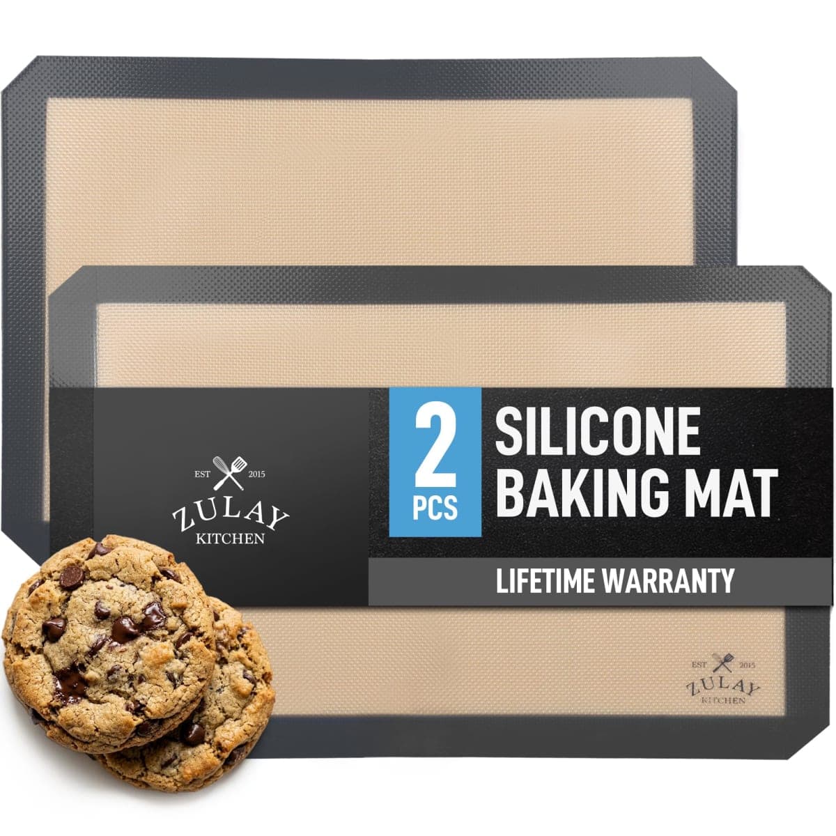 Zulay Kitchen 2-Pack Silicone Baking Mat Sheet - Reusable Silicone Baking Sheet - Easy & Convenient Nonstick Baking Supplies - 16.5"x11.6" Silicone Mats for Baking - Baking Mat for Oven - Dark Gray