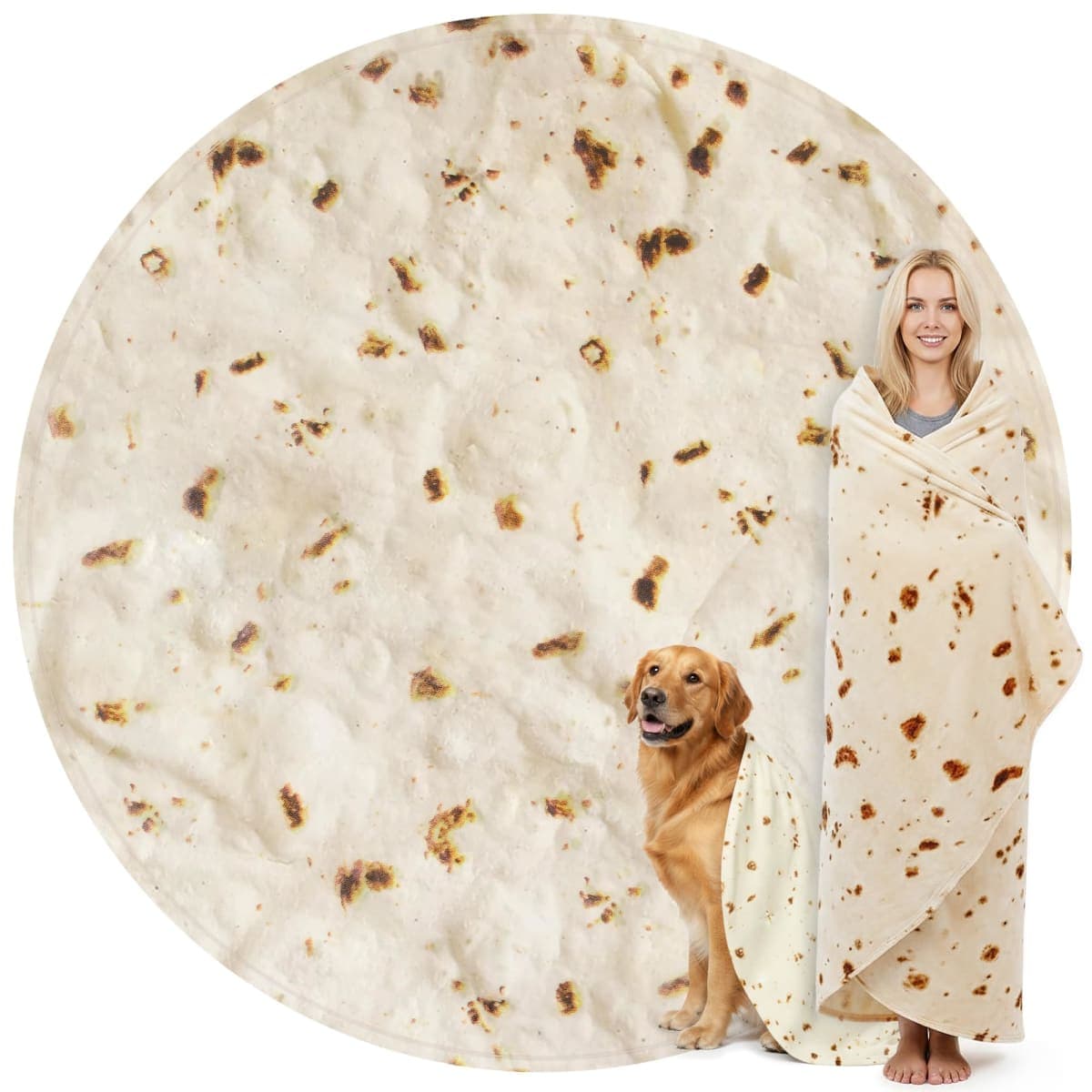 Zulay Burritos Tortilla Blanket Wrap - Double Sided 60 Inch Flannel Round Blanket - Soft, Premium 285 GSM - Fun White Elephant Gift for Adults