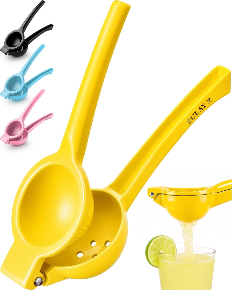 Zulay Kitchen Metal Lemon Squeezer - Handheld Lemon and Orange Squeezer - Easy to Use Citrus Juicer - Manual Hand Press for Extracting the Most Juice Possible - Extracts Every Last Drop - Yellow