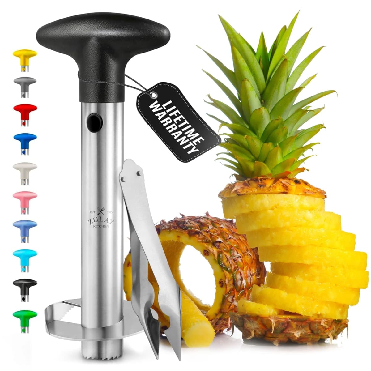 Zulay Kitchen Pineapple Corer – Triple-Reinforced Stainless Steel with Eye Remover Tool, Sharp Serrated Blade & Ergonomic Grip for Effortless Core Removal & Perfect Pineapple Rings