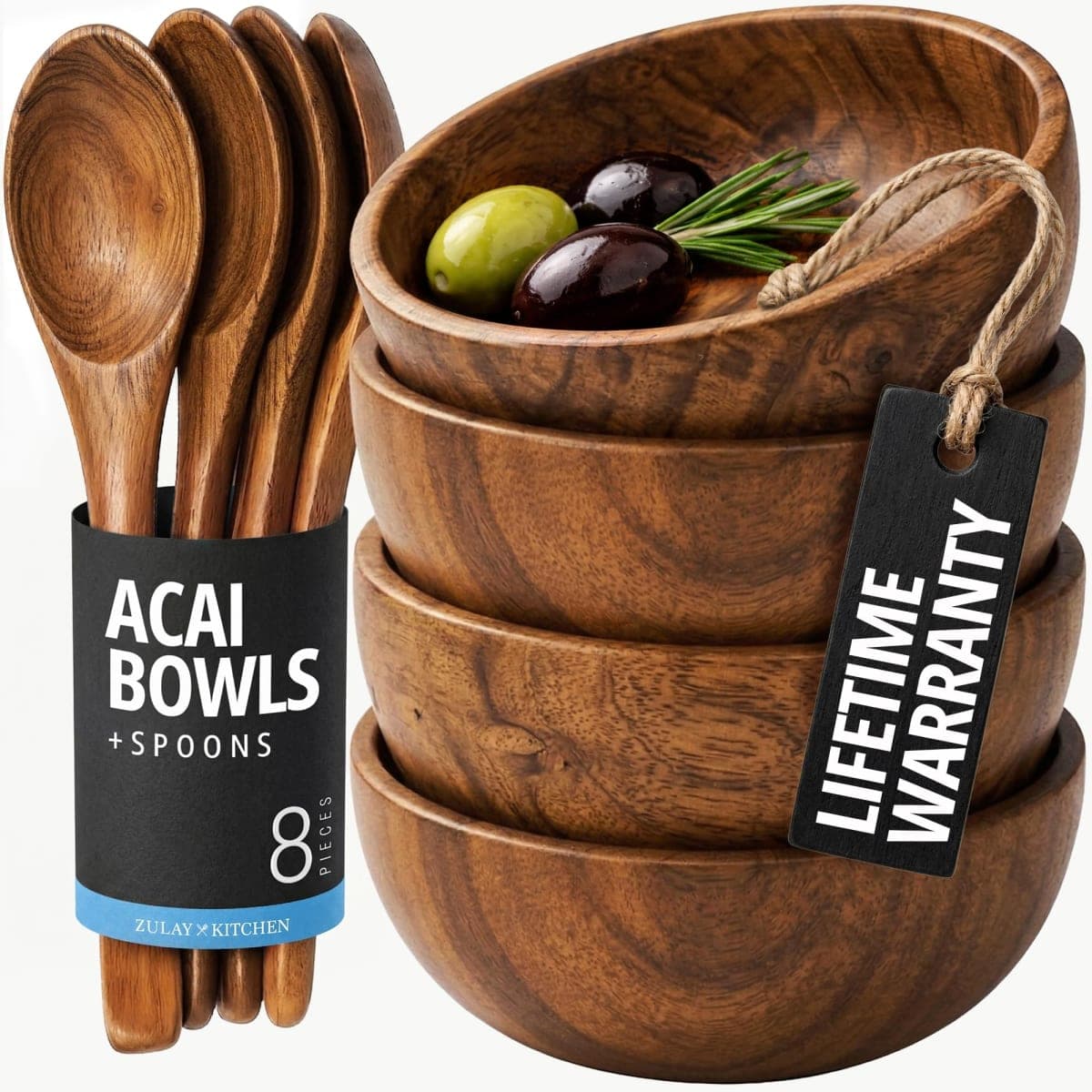 Zulay Kitchen Zk Teakwood Dipping Bowls with Spoons Set - 8 Piece