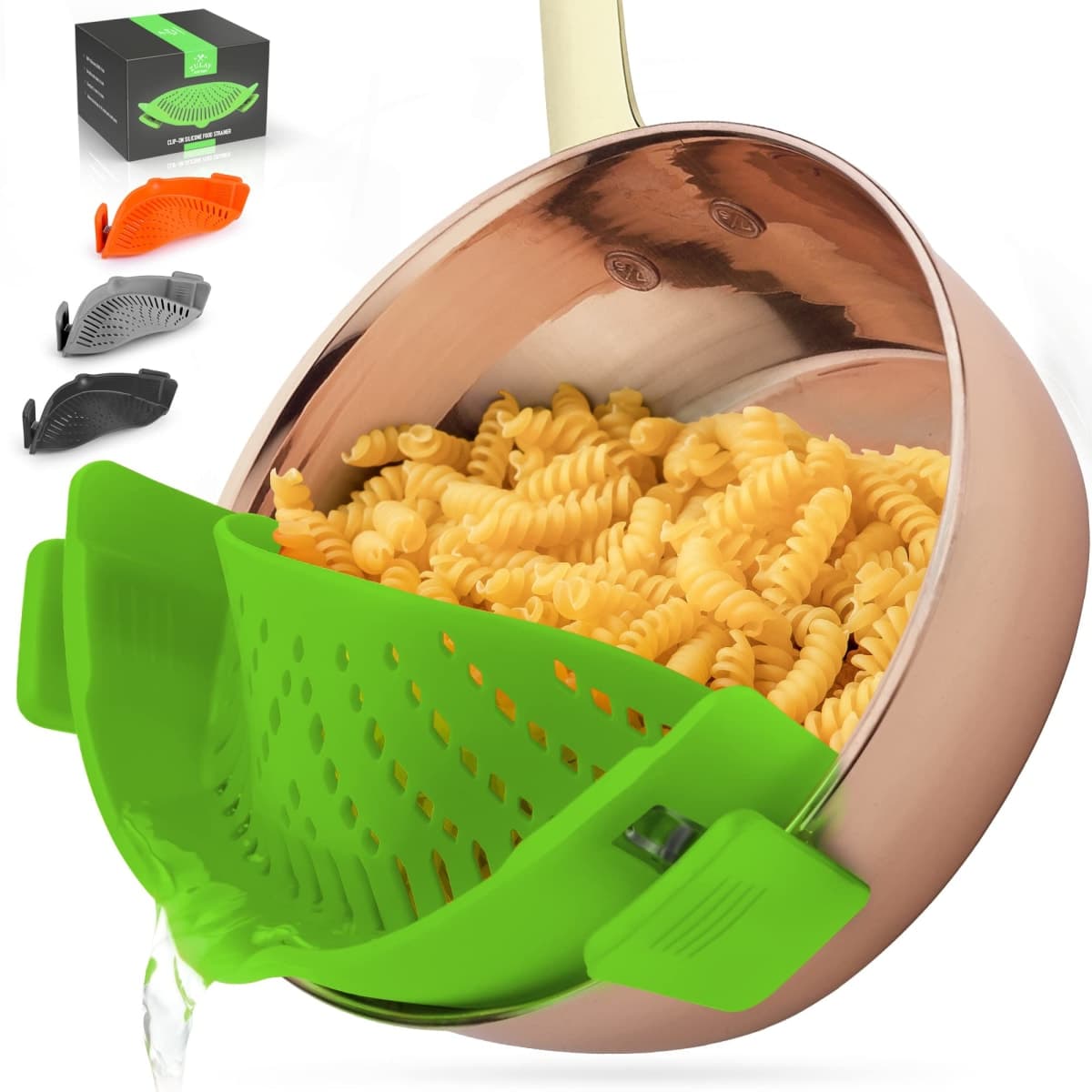Zulay Silicone Pot Strainer - Adjustable Snap On Strainer For Most Pots & Pans - Food Grade, Heat Resistant Pot Strainer Clip On Silicone Colander For Draining Pasta, Fruits, & Vegetables (Green)
