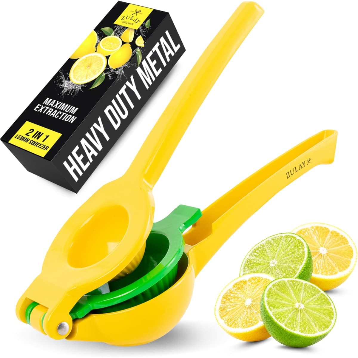 Zulay Kitchen 2 in 1 Lemon Lime Squeezer - Handheld Easy to Use Citrus Juicer - Easy to Clean Manual Orange & Lemon Squeezer - Citrus Juicer for Extracting All the Juice - Manual Press