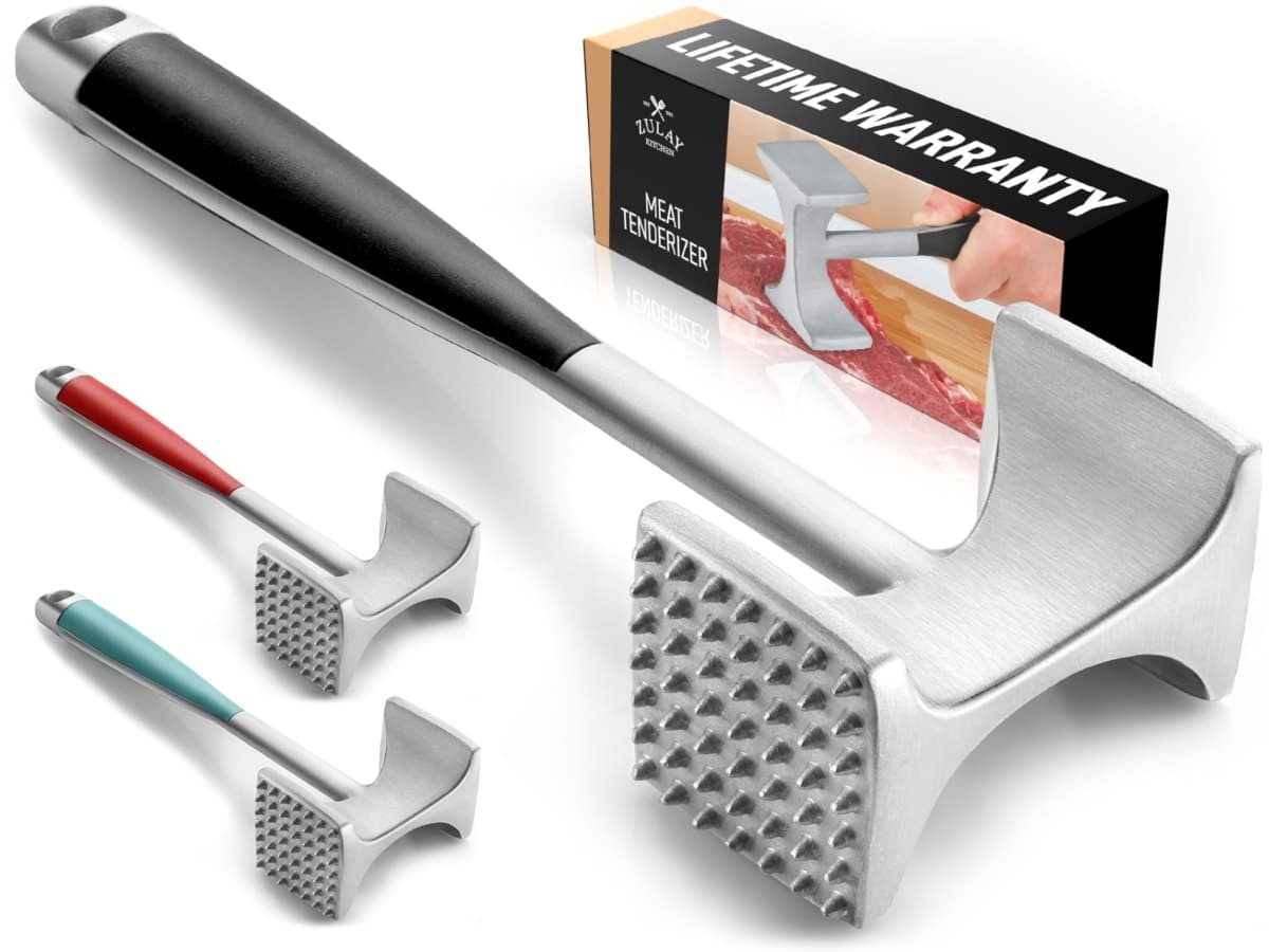 Zulay Professional Meat Tenderizer Tool - Dual Sided Meat Mallet Pounder With Comfort Grip Handle - Heavy Duty Meat Hammer Tenderizer - Meat Tenderizer Mallet & Meat Pounder - (10”) Black