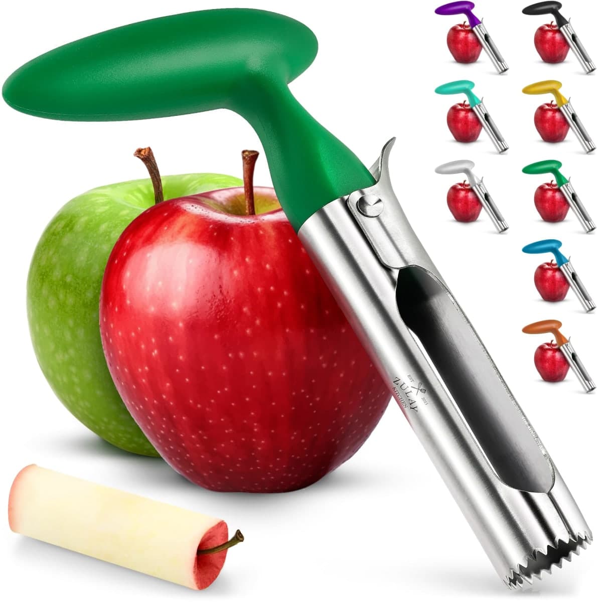 Premium Apple Corer - Easy to Use Durable Apple Corer Remover for Pears, Bell Peppers, Fuji, Honeycrisp, Gala and Pink Lady Apples - Stainless Steel Best Kitchen Gadgets Cupcake Corer - Zulay Green