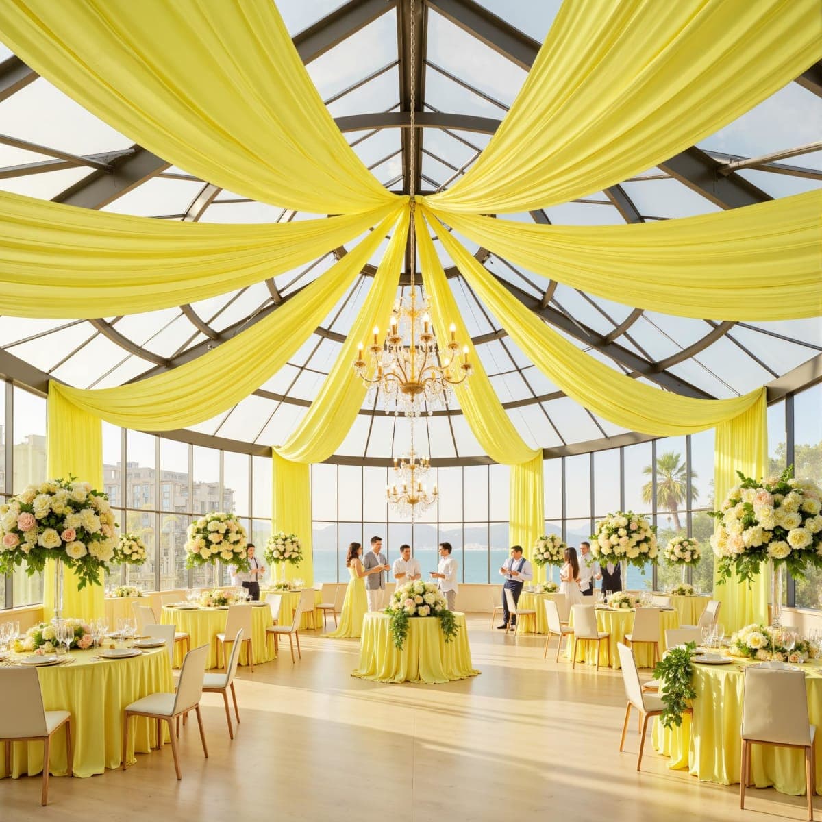 10 Panels 5ft(W) x 20ft(H) Light Yellow Ceiling Drapes for Wedding Parties