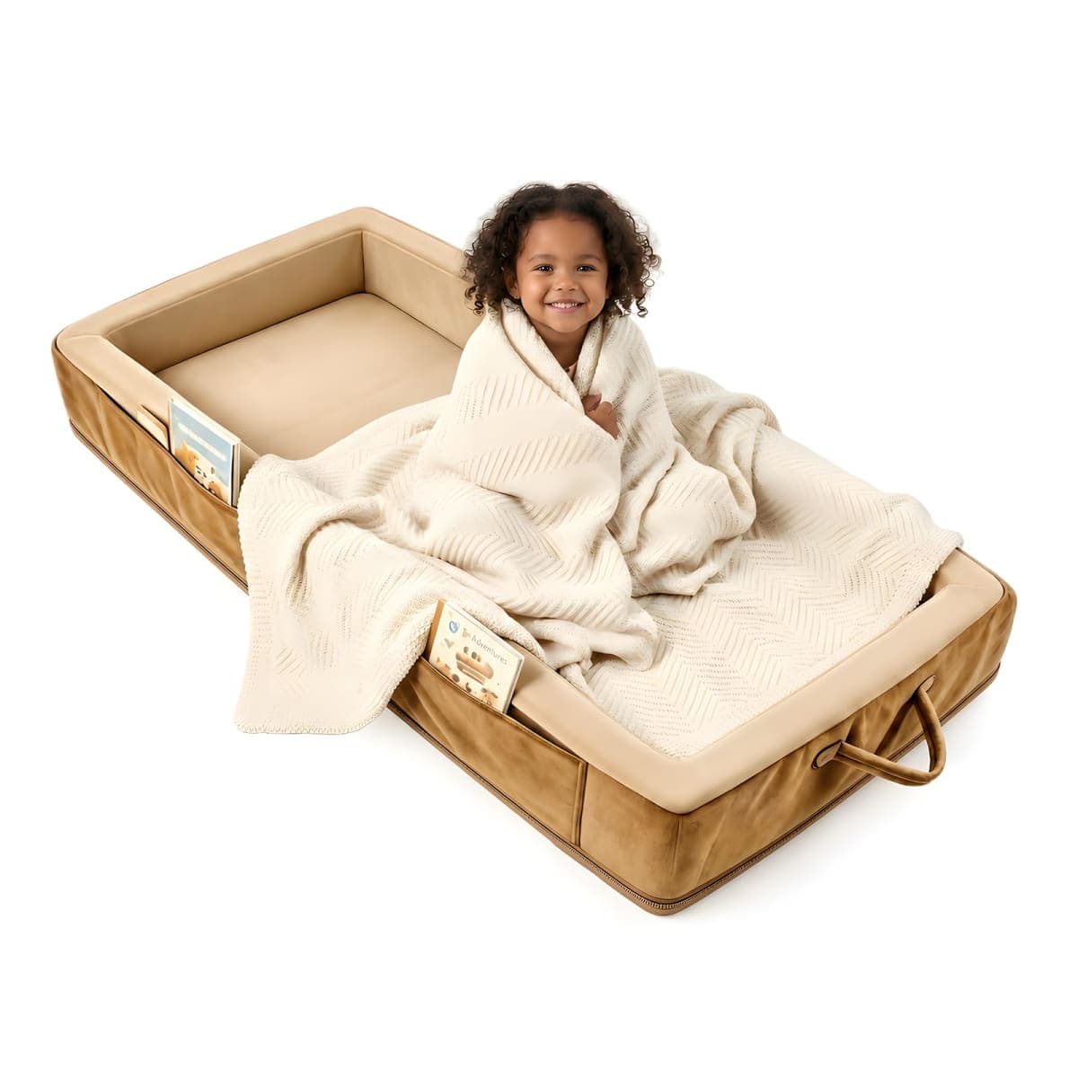 Beantown Toddler Portable Travel Bed - Foldable & Washable Floor Bed, Beige