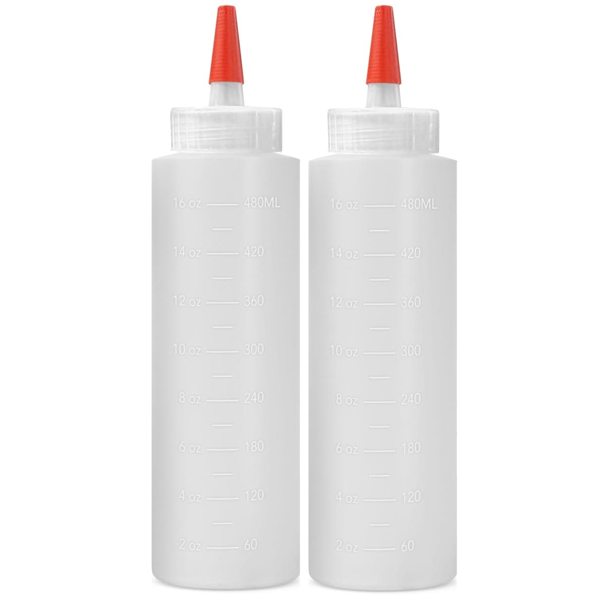 2-pack Plastic Squeeze Bottles for Sauces - 16 OZ Condiment Squeeze Bottles for Liquids - Made in USA - BPA Free Squirt Bottles with Cap - Ketchup, Syrup, Oil, Dressings, Honey & Arts and Crafts
