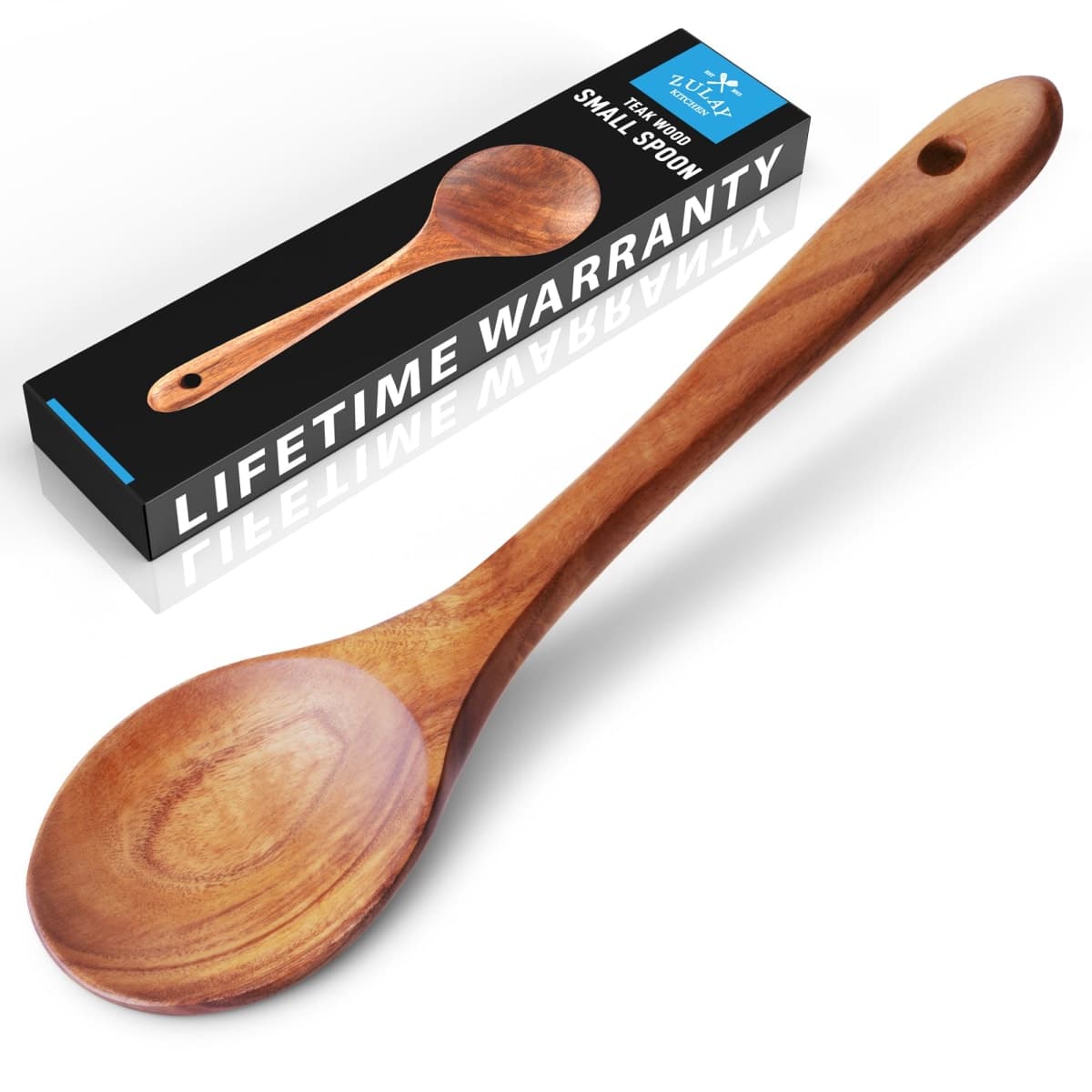 Zulay Kitchen 9.4" Teak Wooden Cooking Spoon – Durable, Non-Stick Wooden Utensil for Cooking, Stirring, Mixing & Serving – Heat-Resistant, Smooth Finish Kitchen Spoon for Nonstick Cookware