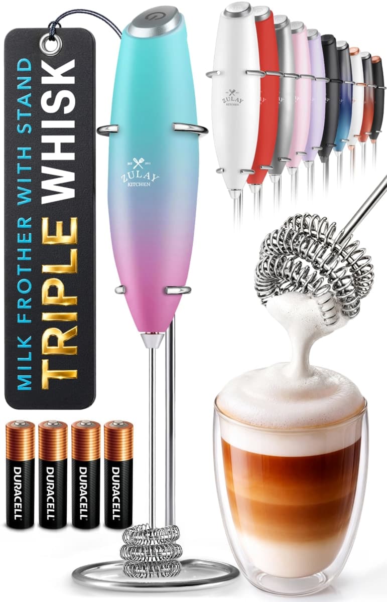 ZK Milk Frother OG Tornado Whisk w Stand - Teal Pink Fade - 4B