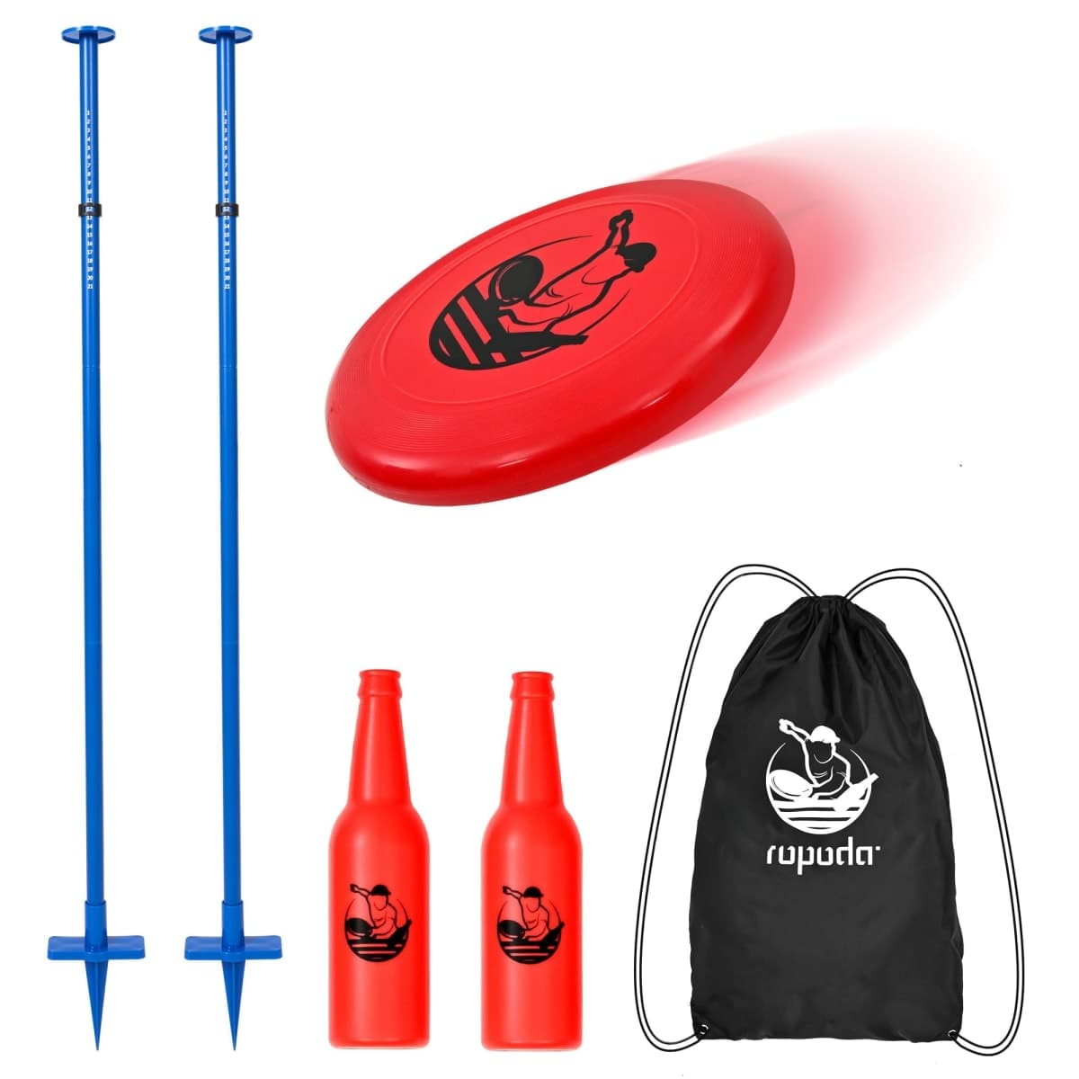 ropoda Outdoor Games -Upgraded Flying Disc Game Set with Thicker Pole Standard, Portable Disc Toss Game for Lawn and Beach with Reinforced Ground Spike (Includes 2 Extra)