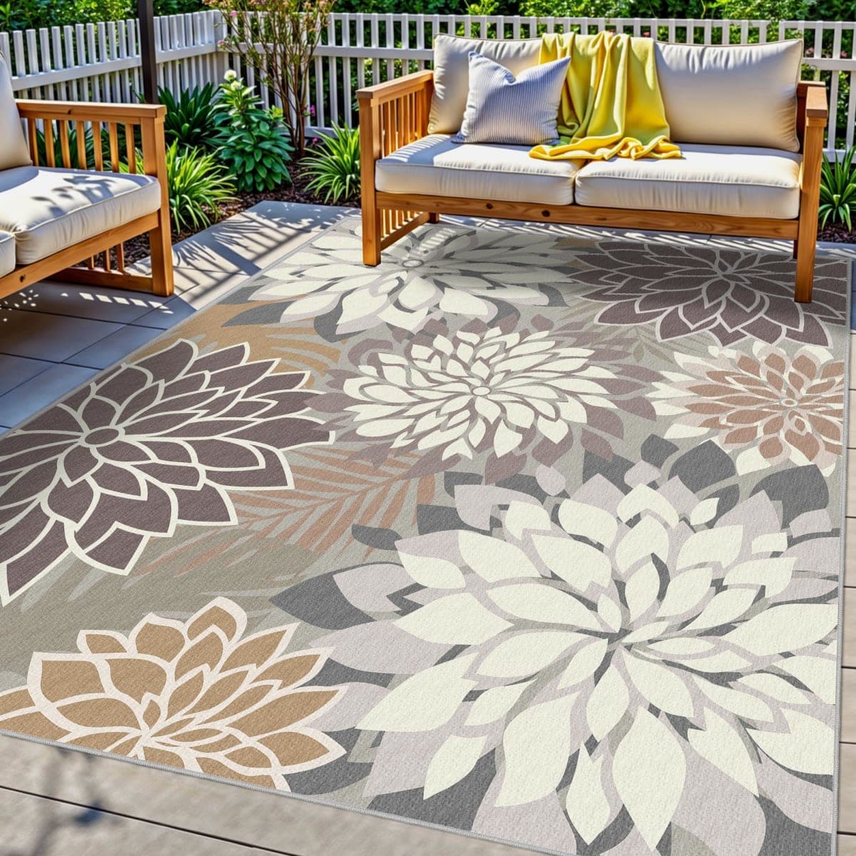 Arenarug Outdoor Rug Waterproof, Washable Patio Rug for Deck, 6x9, Taupe