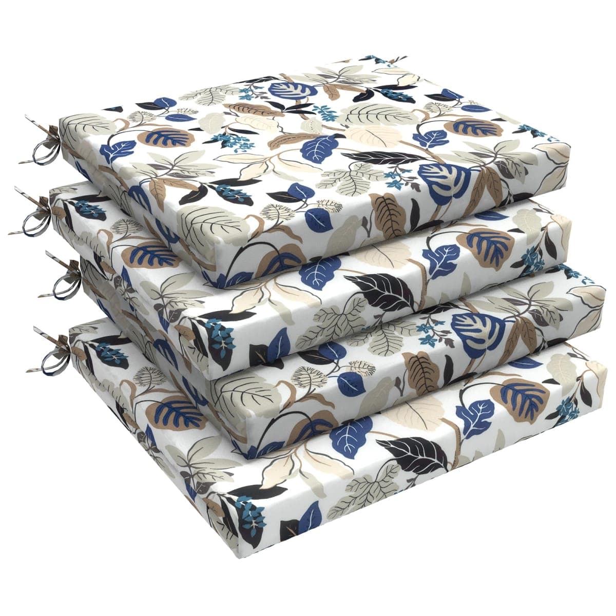 LVTXIII Outdoor Chair Cushions 18.5"x16"x2" Pack of 4, Water-Repellent Square Corner Memory Foam Seat Cushions with Ties for Garden Patio Furniture, Strip Beige