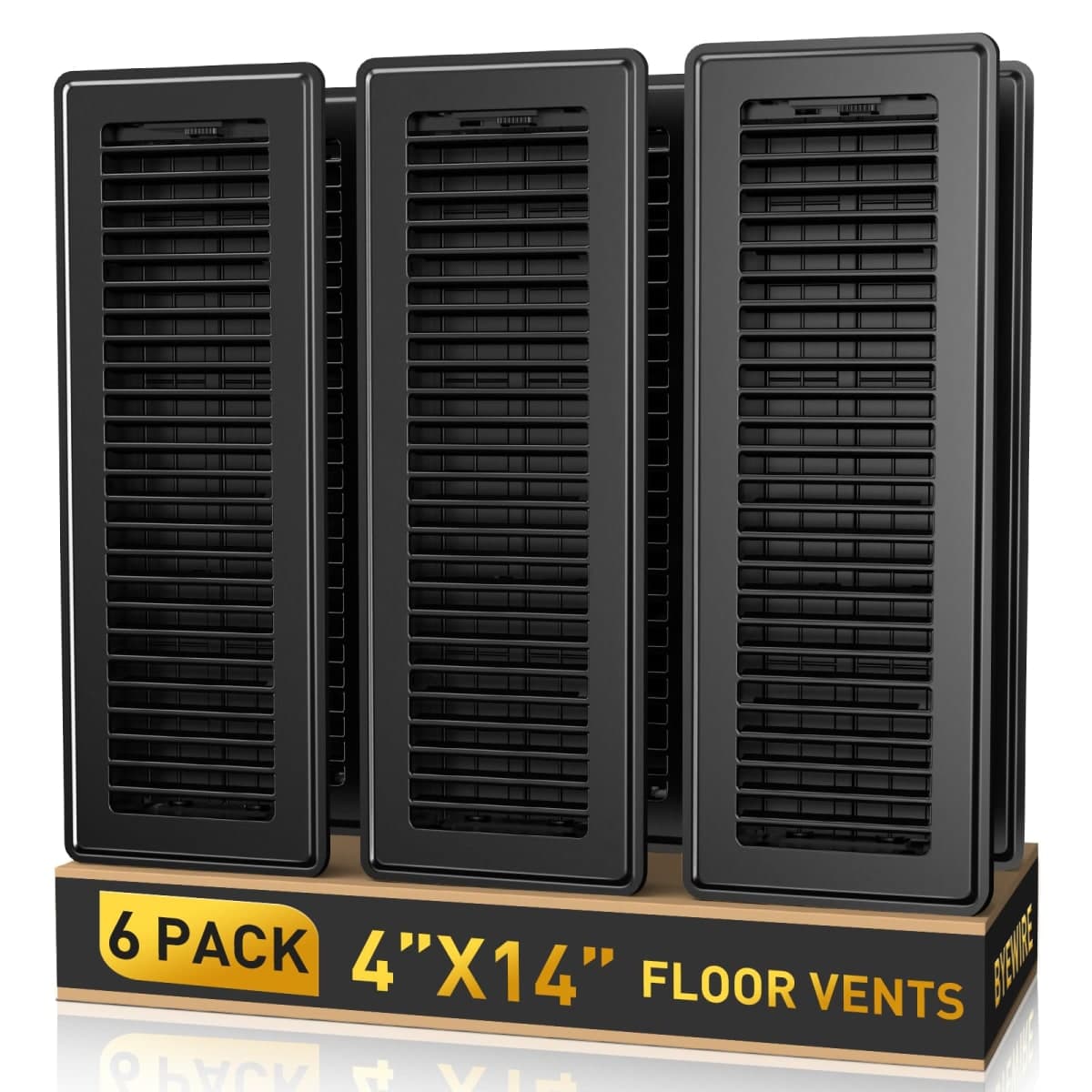 4x14 Floor Register, 6 Pack Vent Covers for Home Floor and Sidewall, Black