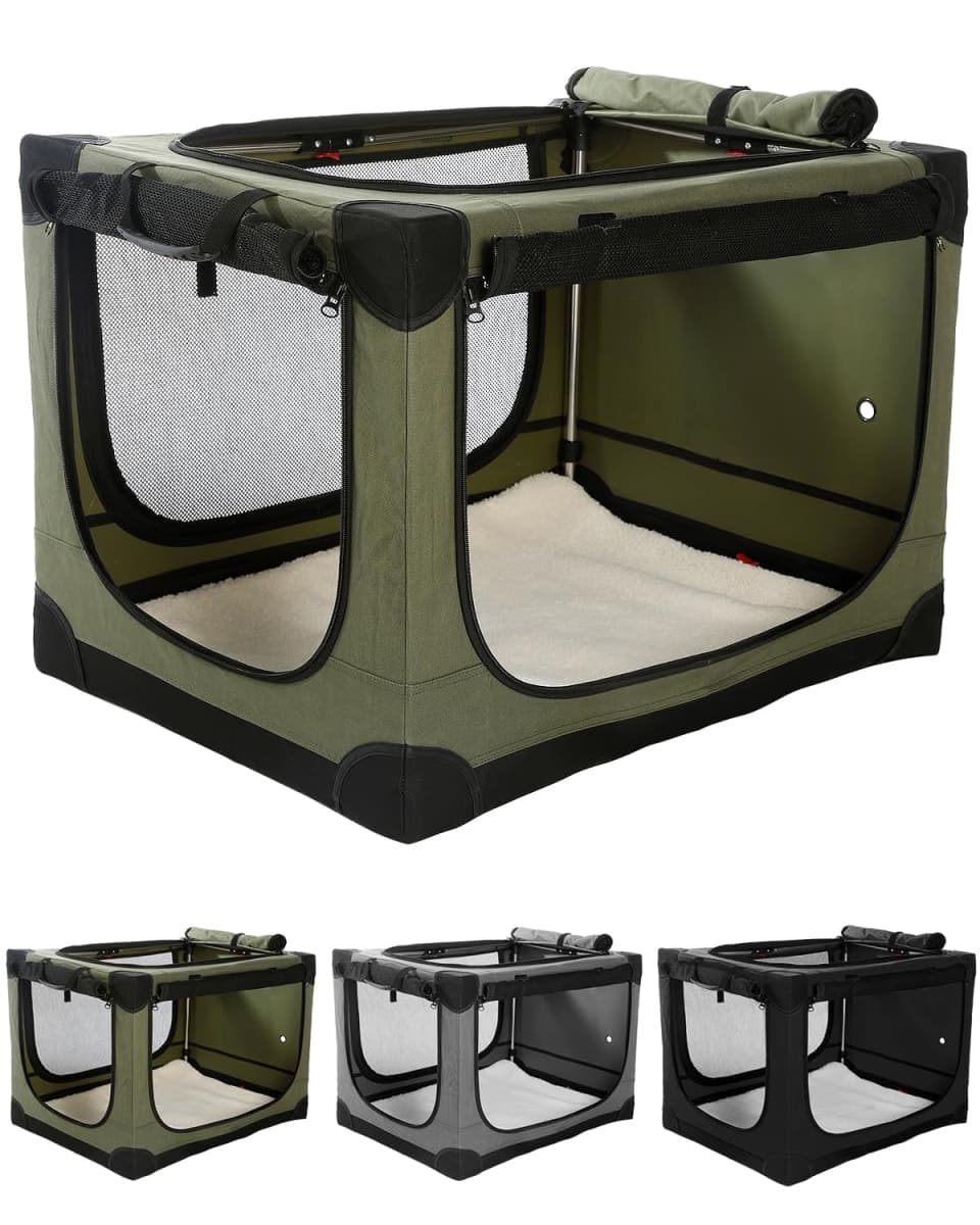 Veraste 30 x 21 x 21 in 4-Door Collapsible Soft-Sided Mesh Dog Crate, Green