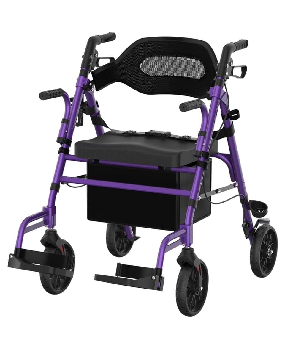 FVZZIN Walkers for Seniors with Seat, 2 in 1 Walker & Transport Chair