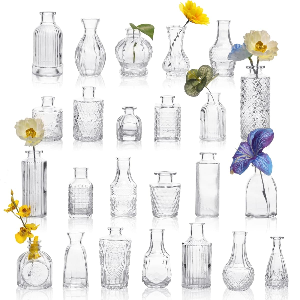 UMEIED 24 Pack Glass Bud Vases in Bulk for Centerpieces, Clear Vintage Decorative Small Vases for Flowers, Wedding Rustic Home Table Decor (Clear)