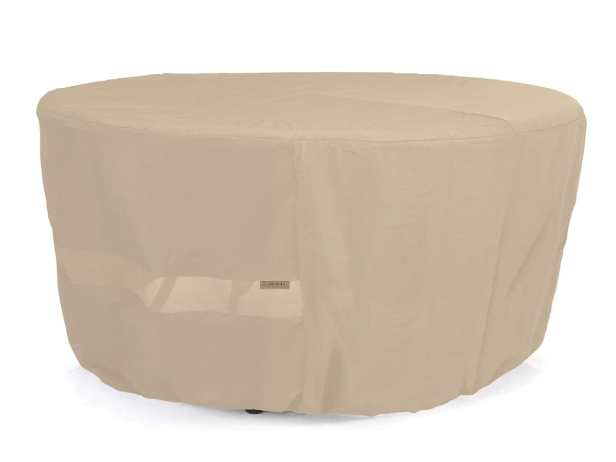 Covermates Classic Round Dining Table Cover – All-Weather Outdoor Table Protection, Water-Resistant Vinyl, Elastic Hem, Mesh Vents, Patio Furniture Cover (Tan, 72"Diameter x 30"H)