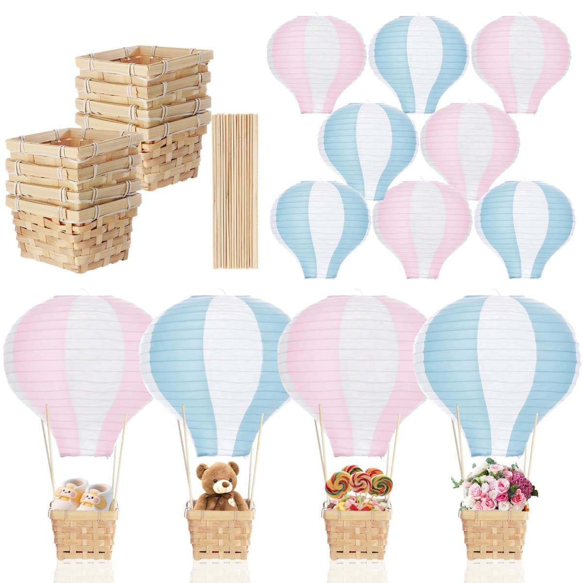 Meooeck 8 Sets Pink and Blue Hot Air Balloon Table Centerpieces Decor