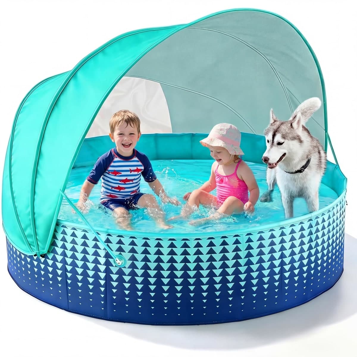 Jasonwell Kiddie Baby Pool with Canopy - Foldable Infant Toddler Kids Pool with Shade Baby Beach Essentials Tent Swimming Wading Pools for Toddlers 1-3 + Kids Dogs Ball Pit Backyard Water Play G, 63"