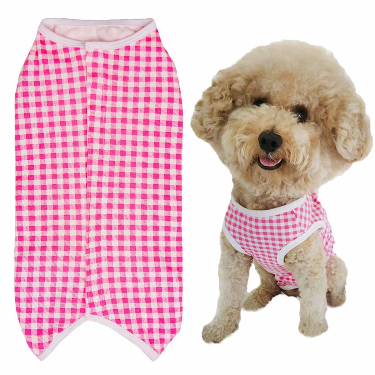 Dog’s Recovery Suit Post Surgery Shirt for Puppy, Wound Protective Clothes for Little Animals(Pink White Plaid-s)
