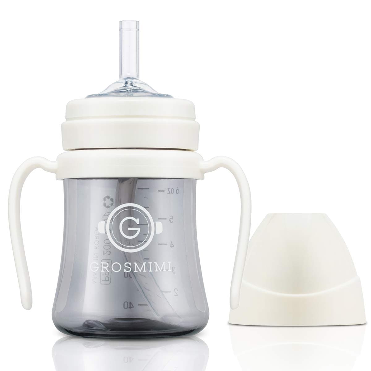 Grosmimi PPSU Straw Cup, Sippy Cup 200ML with Handle for Baby and Toddlers from 6 Months, BPA Free (White, Small, 6 oz)