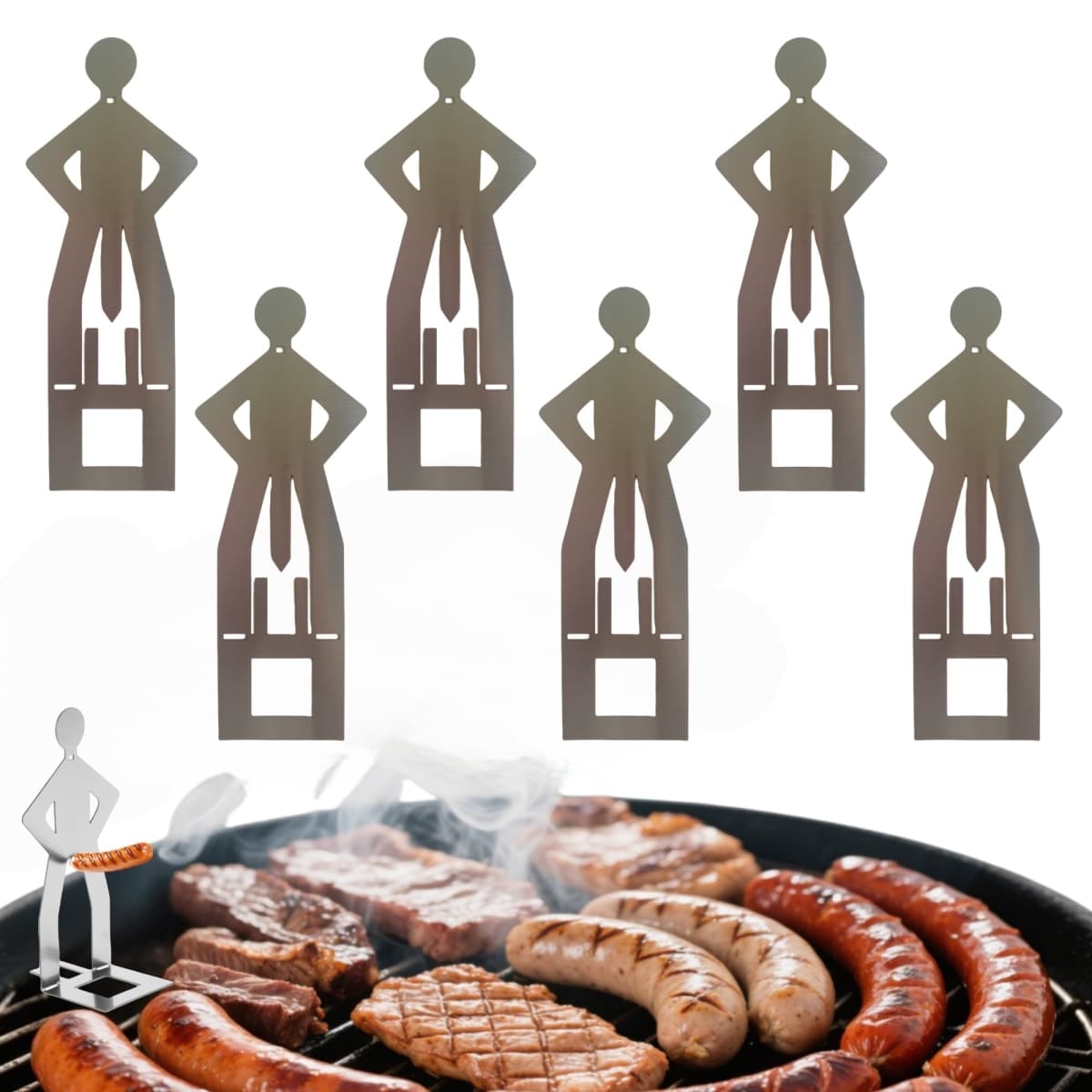 Zorythm 6PCS Funny Hot Dog Holder and Sausage Stand-Standing Man Sausage Barbecue Rack-Hot Dog Grill Holder Man-Portable Reusable Stainless Steel Hotdog and Sausage Roaster for BBQ, Camping