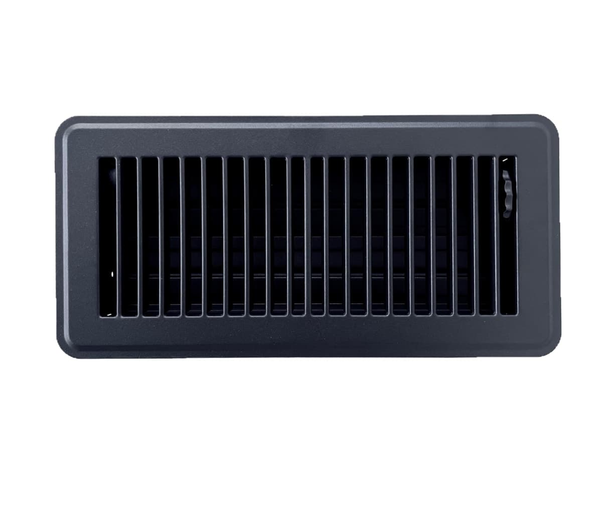 Kompell Aire Heavy Duty Steel Floor Vent with Beautiful Black Matte Finish. Fits in 4 x 12 Duct Opening. Overall Dimension is 5.75 in Wide x 13.75 in Long.