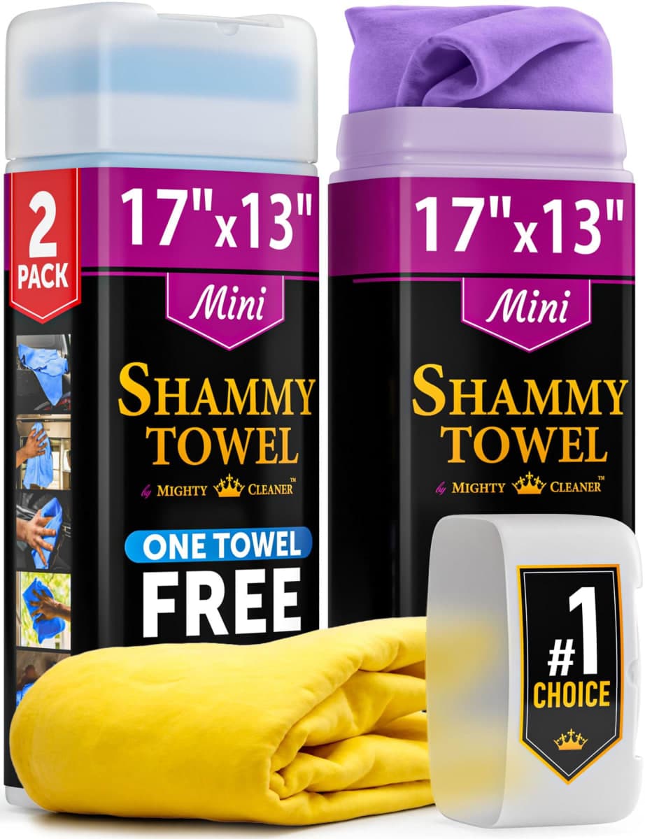 Premium 2pk Mini +1 Free Shammy Cloth for Drying - (17"x13") - Super Absorbent Chamois Towel - Reusable Scratch-Free Car Drying Towel