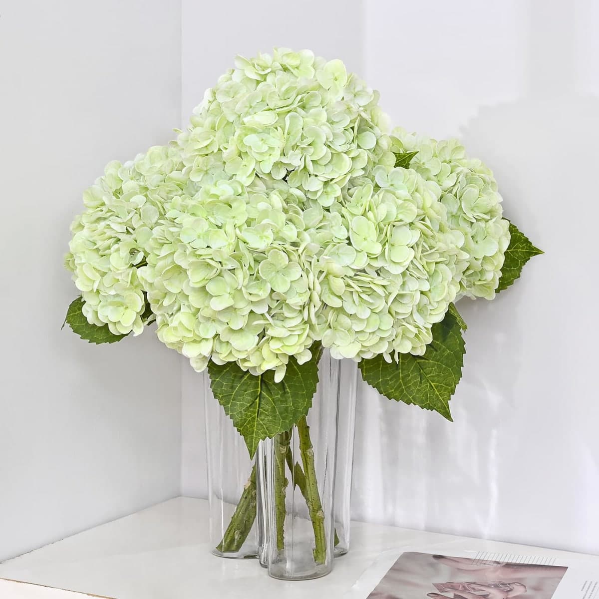 4Pcs 21in Latex Real Touch Hydrangea Artificial Flowers (Light Green)